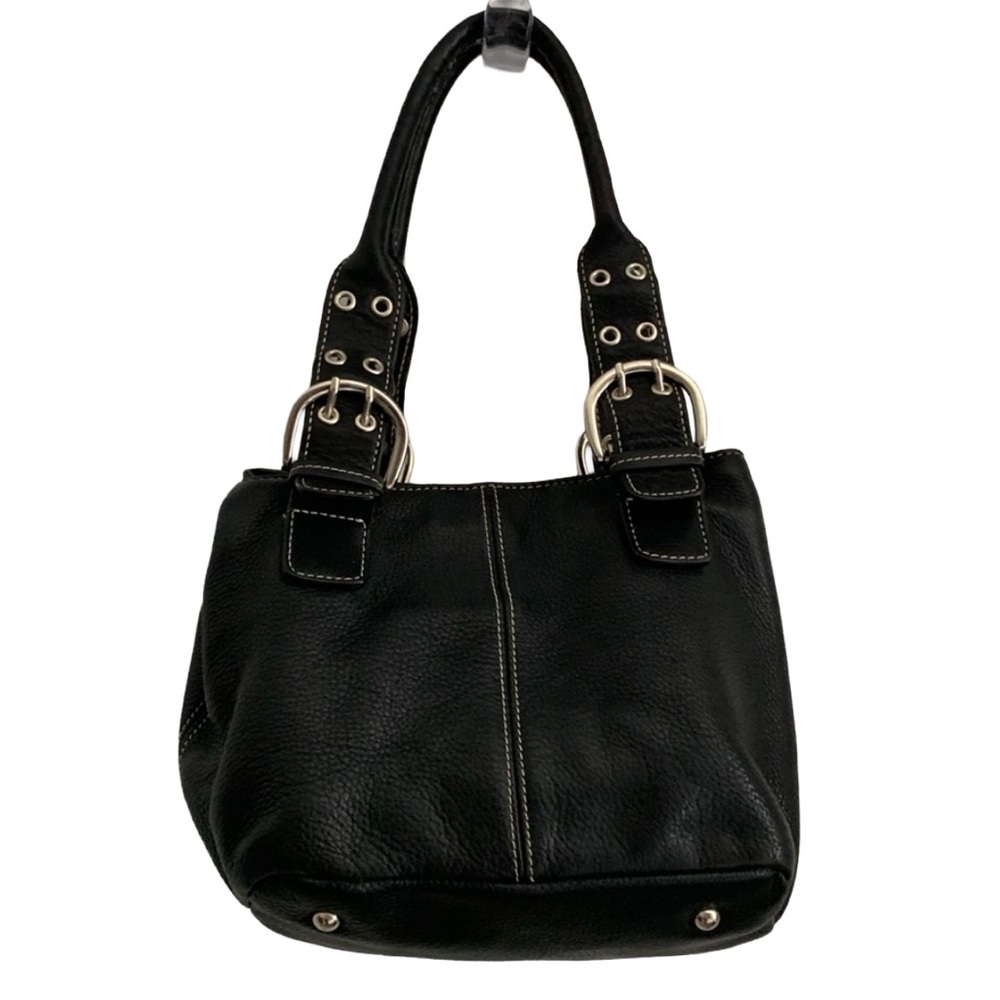 Tignanello Hobo Purse Shoulder Hand Bag Black Pebbled Leather